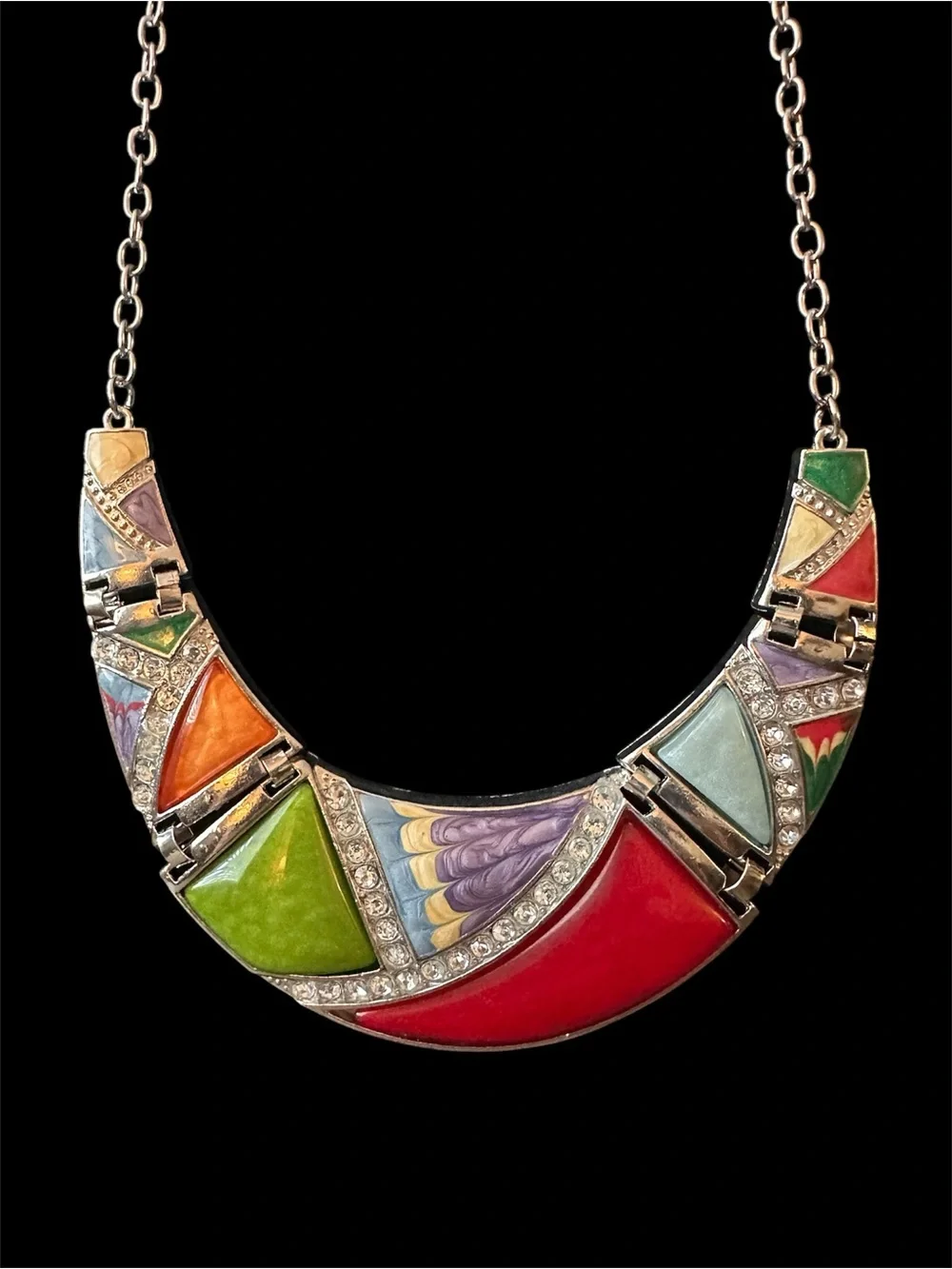 Vintage 80s Multicolor Enamel Statement Necklace - Women Jewelry